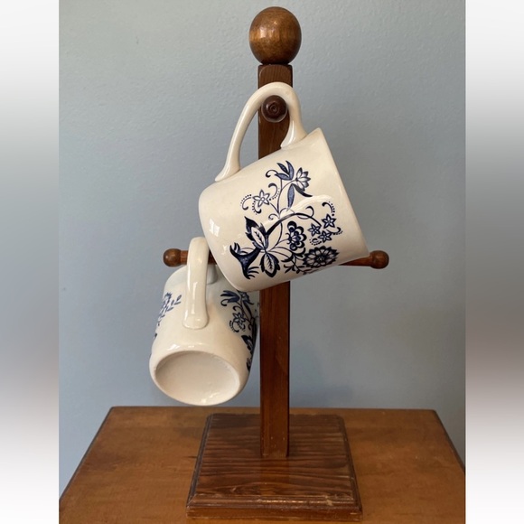 J &G Meakin Blue Nordic Blue Onion Mug Set With Wooden Mug Stand - Picture 2 of 9